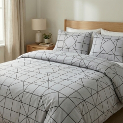 100% Baumwolle geometrische Quadrate auf hellgrauem Hintergrund - 220cm