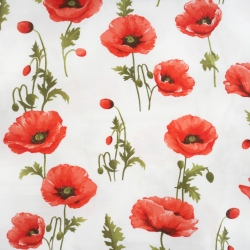 Flanell mit großen roten Mohnblumen auf weißem Hintergrund