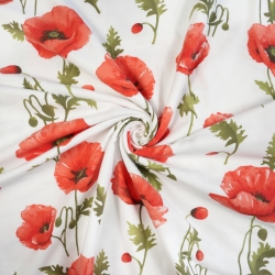 Flanell mit großen roten Mohnblumen auf weißem Hintergrund