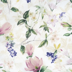 100% Baumwolle Magnolienblüten mit Clematis auf weißem Hintergrund - 220 cm