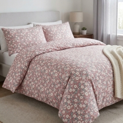 100% Baumwolle Ecru-Muster auf tiefrotem Hintergrund - 220 cm