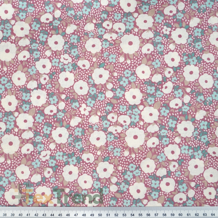 100% Baumwolle Ecru-Muster auf tiefrotem Hintergrund - 220 cm