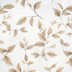 100% Baumwolle Blätter an Zweigen beige auf weißem Hintergrund