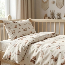 100% Baumwolle glückliche Tiere auf beigem Hintergrund