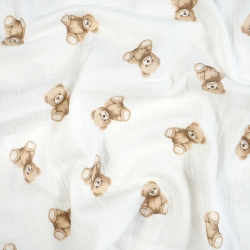 Muslin Double Gauze bedruckte Plüschbären braun