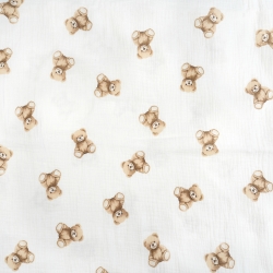 Muslin Double Gauze bedruckte Plüschbären braun