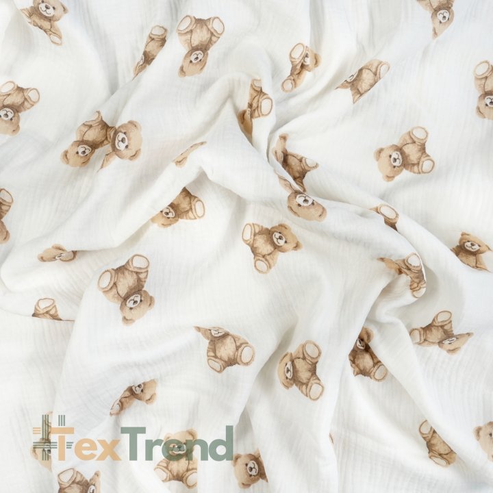 Muslin Double Gauze bedruckte Plüschbären braun