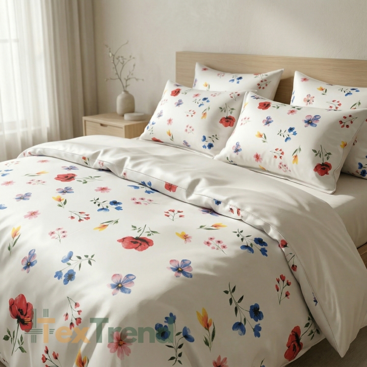 Bunte Baumwollsatin mit Blumenmuster auf weißem Hintergrund