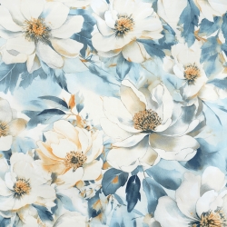 Baumwollsatin mit Pfingstrosen-Muster in Jeansbeige