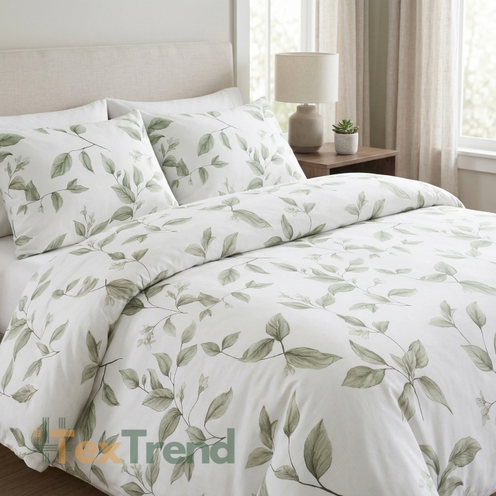 100% Baumwolle Blätter an Zweigen beige auf weißem Hintergrund