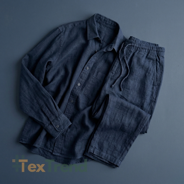 100% Stone Washed Leinen Bekleidungsstoff Dunkelblau (999) - 190 g/m²