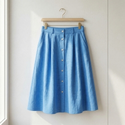 100% Stone Washed Leinen Bekleidungsstoff Blau (757) - 190 g/m²