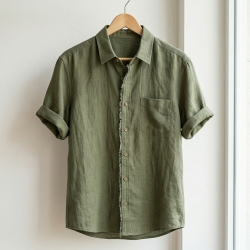 100% Stone Washed Leinen Bekleidungsstoff khaki (594) - 190 g/m²