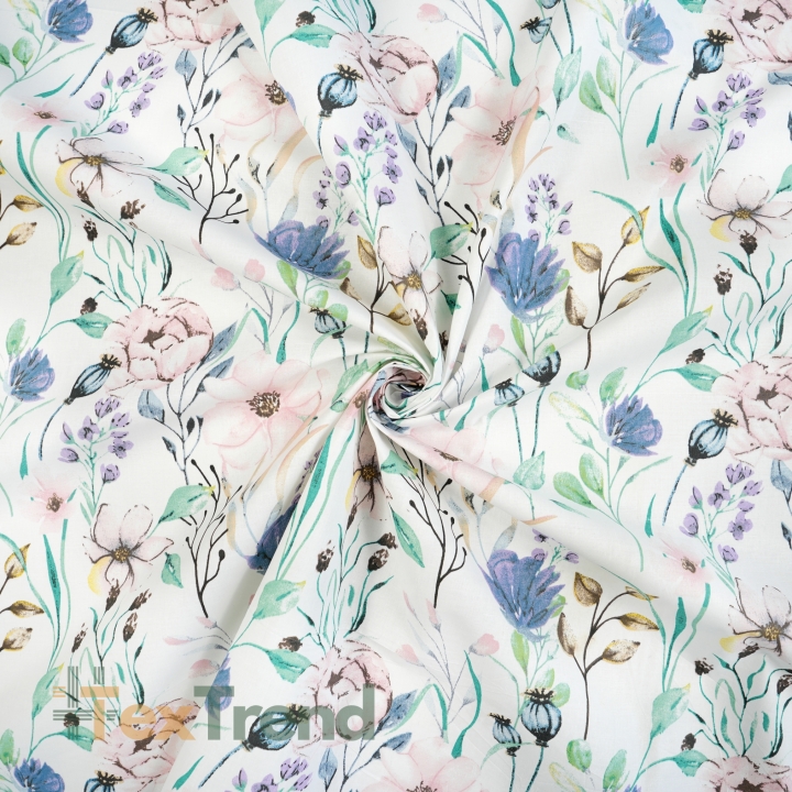 100% Baumwolle Blumen in Jeans-Rosa-Violett mit Zweigen