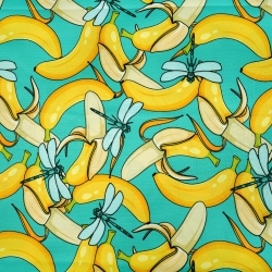 Cordura Stoff / Oxford Stoff – wasserdicht – Bananen und Libellen auf türkisfarbenem Hintergrund