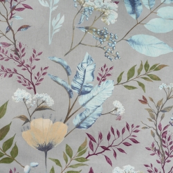 100% Baumwolle mit Mohn- und Dillblumen auf grauem Hintergrund