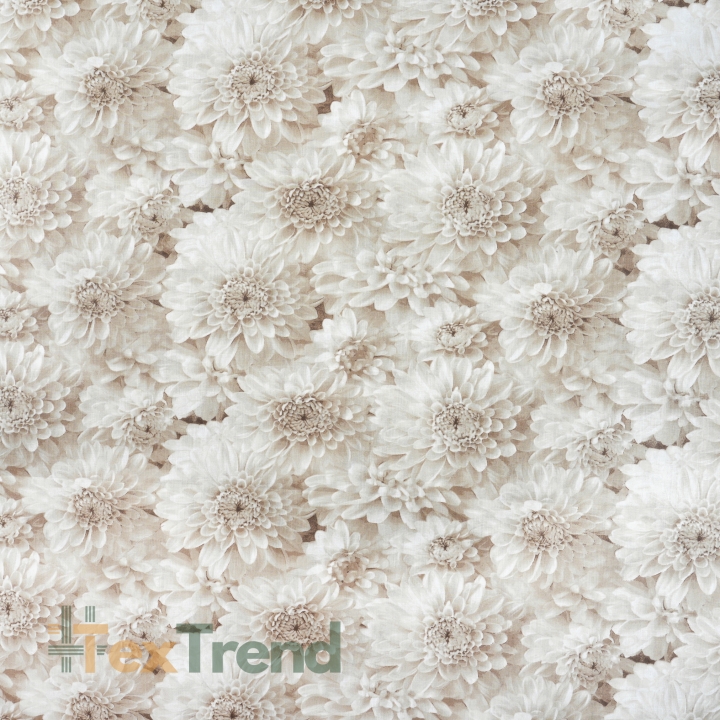 100% Baumwolle Dahlien Blumen Beige 3D