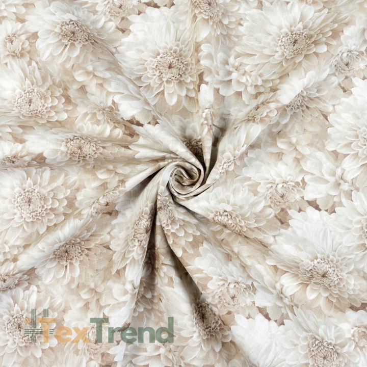 100% Baumwolle Dahlien Blumen Beige 3D