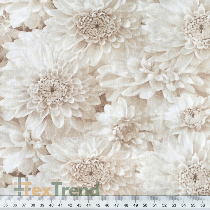 100% Baumwolle Dahlien Blumen Beige 3D