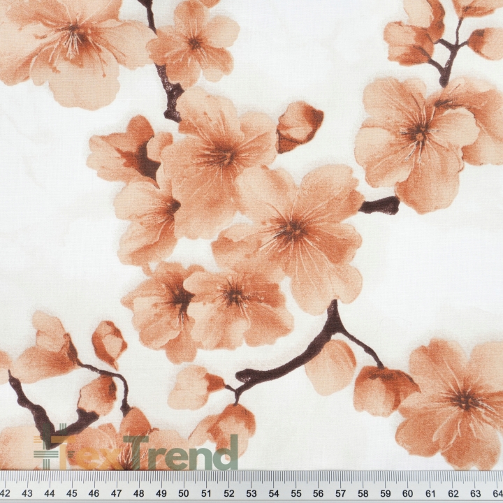 100% Baumwolle Kirschblüte in Lachsfarbe auf weißem Hintergrund