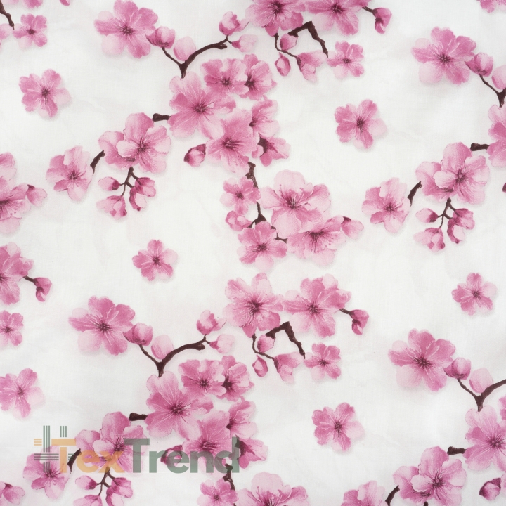 100% Baumwolle Kirschblüte Rosa auf weißem Hintergrund