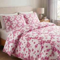 100% Baumwolle Kirschblüte Rosa auf weißem Hintergrund