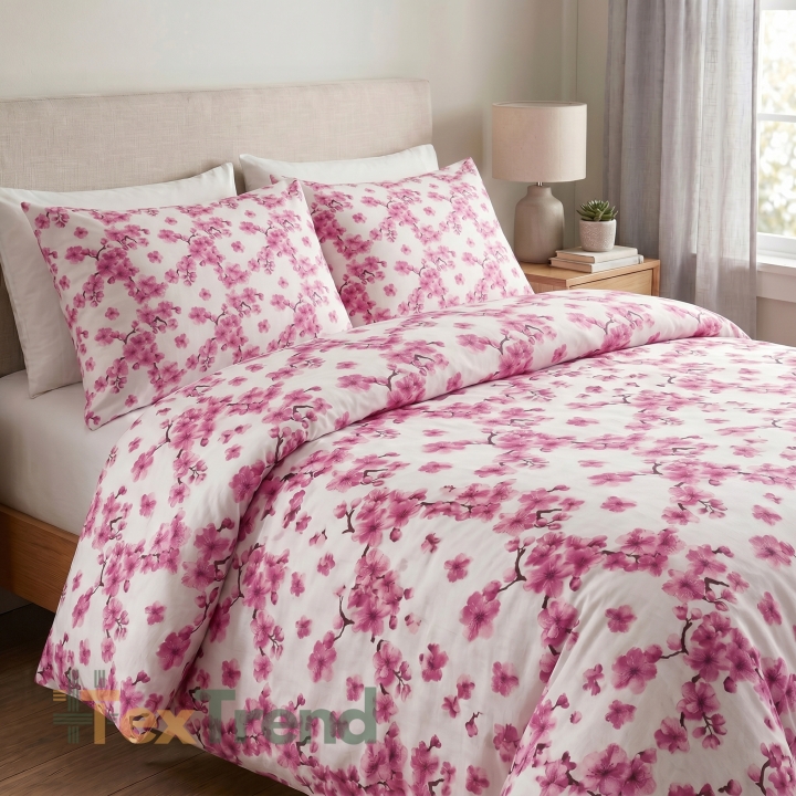 100% Baumwolle Kirschblüte Rosa auf weißem Hintergrund