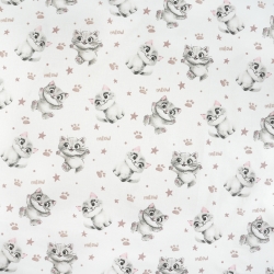 100% Baumwolle Katzen Meow beige-grau auf weißem Hintergrund