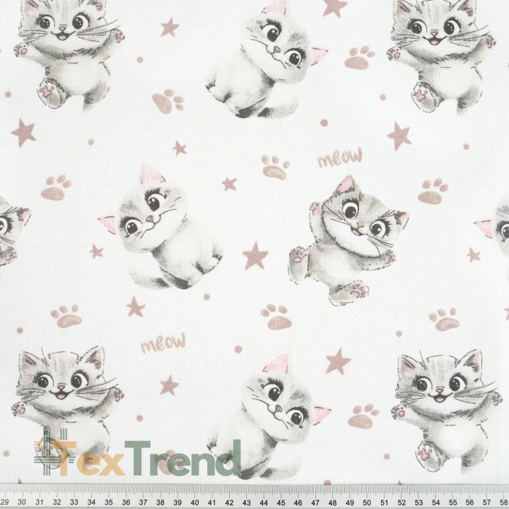 100% Baumwolle Katzen Meow beige-grau auf weißem Hintergrund