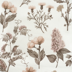100% Baumwolle mit braunen Blumen auf ecrufarbenem Hintergrund